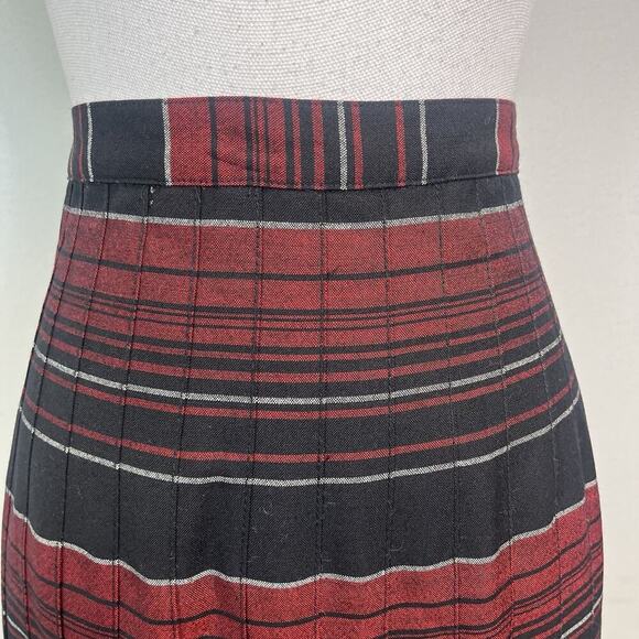 Pendleton Skirt sz 12 Black Red Plaid Wool Pleated Knee Career Suit Professional - Picture 3 of 12